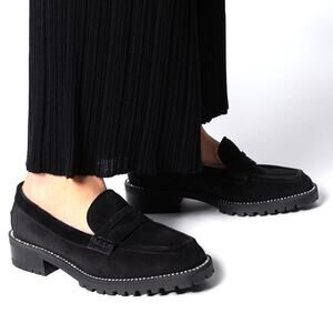 Jimmy Choo 9 CRYSTAL Suede Loafers SHEARLING LINED Chunky Lug Sole Deanna Black